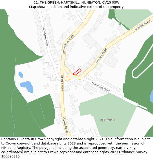 21, THE GREEN, HARTSHILL, NUNEATON, CV10 0SW: Location map and indicative extent of plot