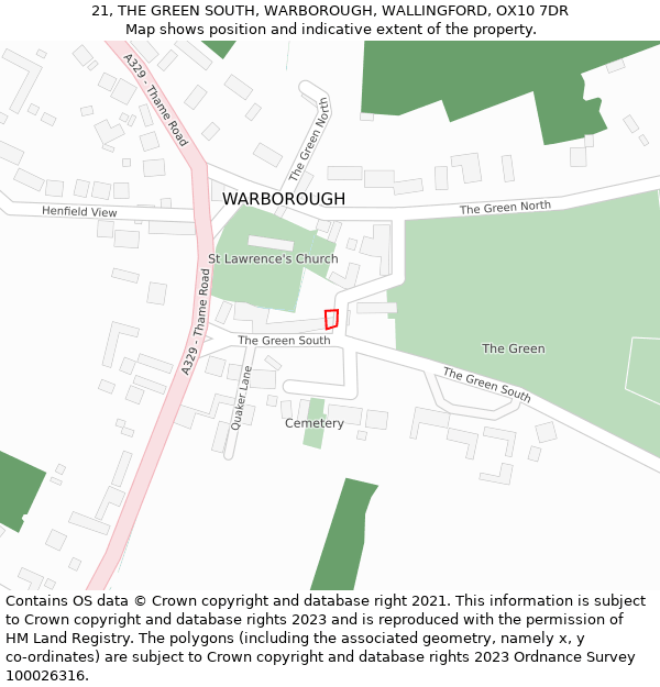 21, THE GREEN SOUTH, WARBOROUGH, WALLINGFORD, OX10 7DR: Location map and indicative extent of plot