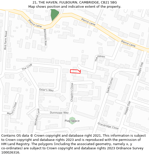 21, THE HAVEN, FULBOURN, CAMBRIDGE, CB21 5BG: Location map and indicative extent of plot