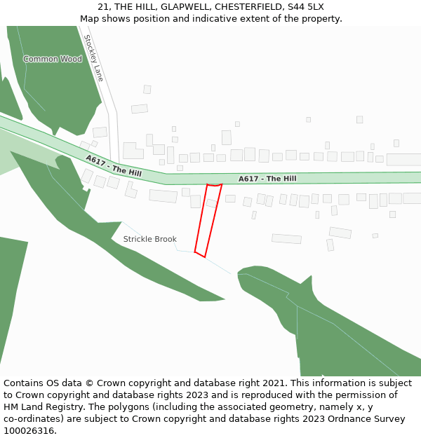 21, THE HILL, GLAPWELL, CHESTERFIELD, S44 5LX: Location map and indicative extent of plot