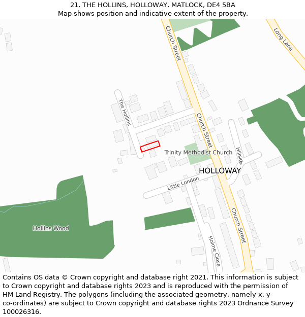 21, THE HOLLINS, HOLLOWAY, MATLOCK, DE4 5BA: Location map and indicative extent of plot