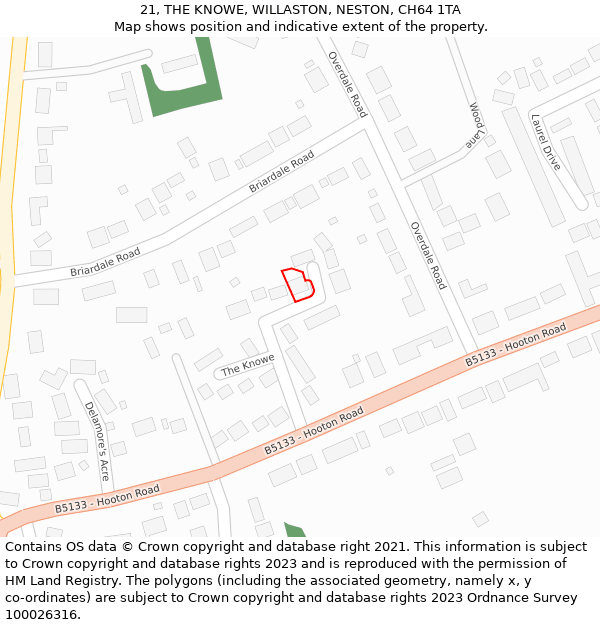 21, THE KNOWE, WILLASTON, NESTON, CH64 1TA: Location map and indicative extent of plot