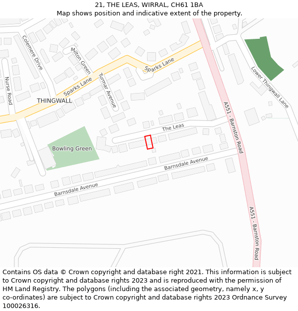 21, THE LEAS, WIRRAL, CH61 1BA: Location map and indicative extent of plot