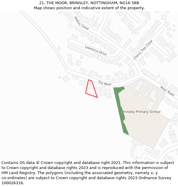 21, THE MOOR, BRINSLEY, NOTTINGHAM, NG16 5BB: Location map and indicative extent of plot