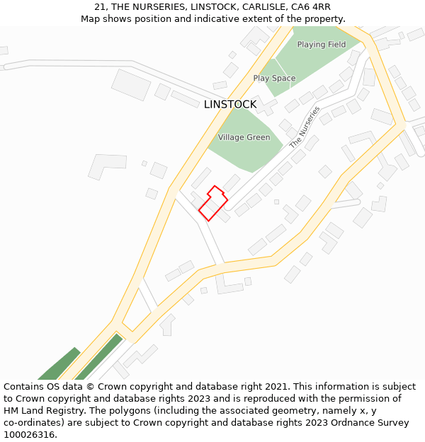 21, THE NURSERIES, LINSTOCK, CARLISLE, CA6 4RR: Location map and indicative extent of plot