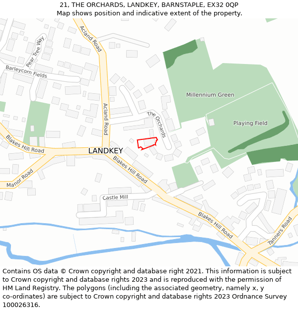 21, THE ORCHARDS, LANDKEY, BARNSTAPLE, EX32 0QP: Location map and indicative extent of plot