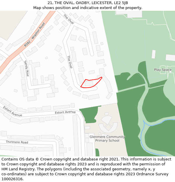 21, THE OVAL, OADBY, LEICESTER, LE2 5JB: Location map and indicative extent of plot