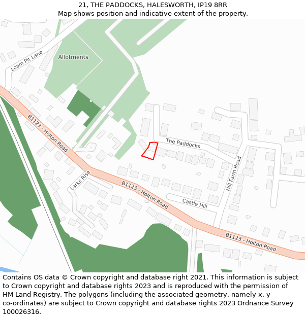 21, THE PADDOCKS, HALESWORTH, IP19 8RR: Location map and indicative extent of plot