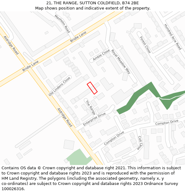 21, THE RANGE, SUTTON COLDFIELD, B74 2BE: Location map and indicative extent of plot