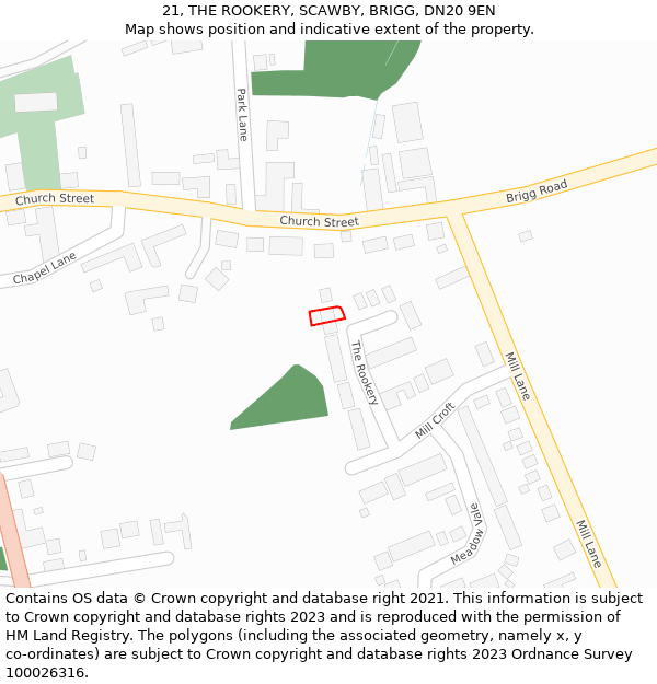 21, THE ROOKERY, SCAWBY, BRIGG, DN20 9EN: Location map and indicative extent of plot