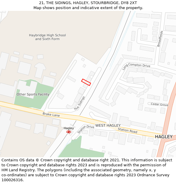 21, THE SIDINGS, HAGLEY, STOURBRIDGE, DY8 2XT: Location map and indicative extent of plot