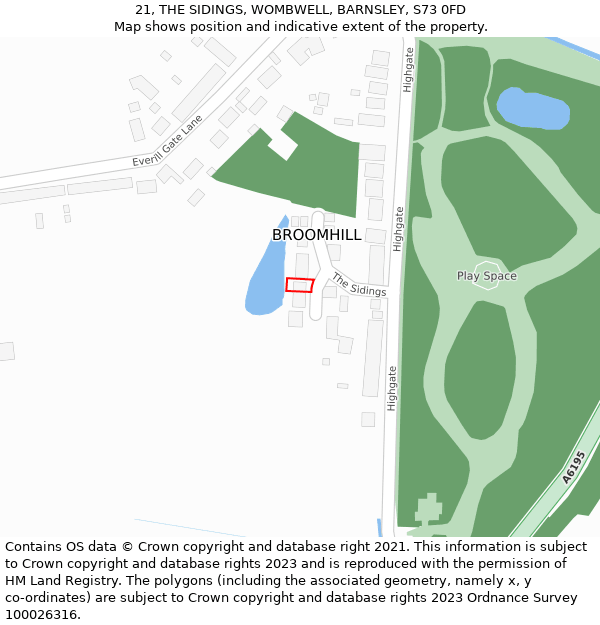 21, THE SIDINGS, WOMBWELL, BARNSLEY, S73 0FD: Location map and indicative extent of plot