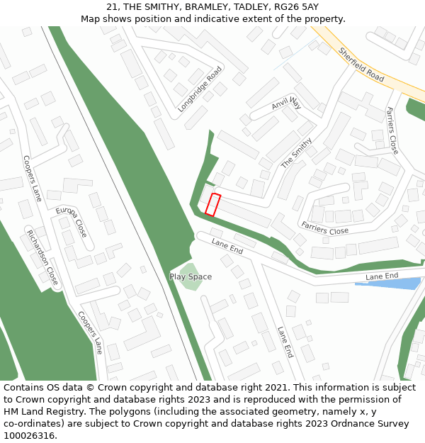 21, THE SMITHY, BRAMLEY, TADLEY, RG26 5AY: Location map and indicative extent of plot