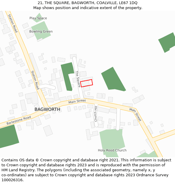 21, THE SQUARE, BAGWORTH, COALVILLE, LE67 1DQ: Location map and indicative extent of plot