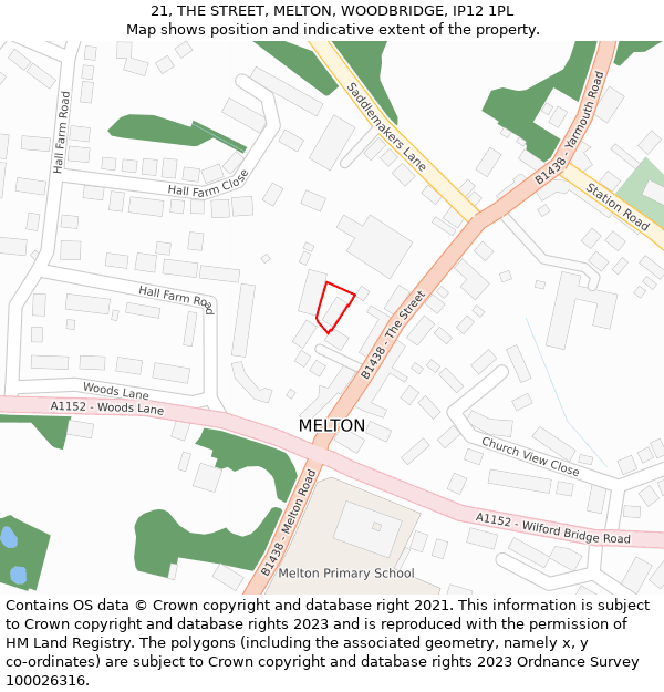 21, THE STREET, MELTON, WOODBRIDGE, IP12 1PL: Location map and indicative extent of plot