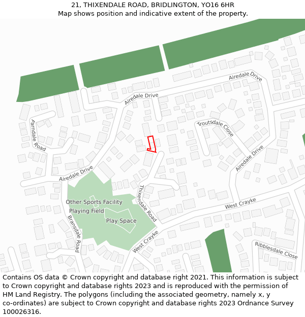 21, THIXENDALE ROAD, BRIDLINGTON, YO16 6HR: Location map and indicative extent of plot