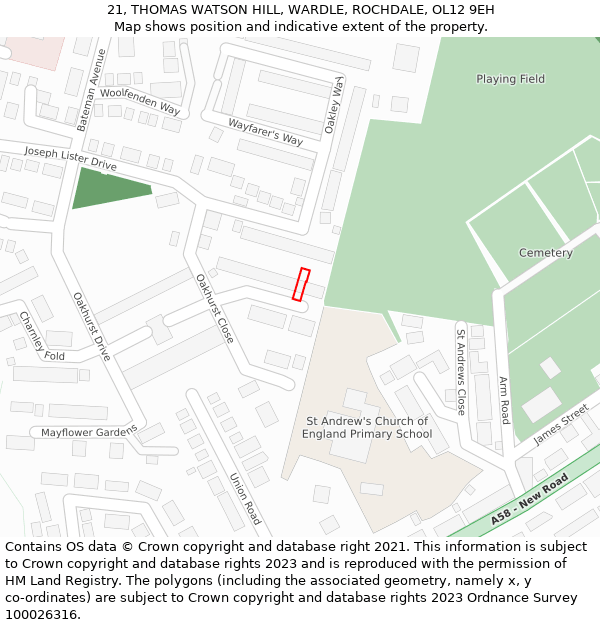 21, THOMAS WATSON HILL, WARDLE, ROCHDALE, OL12 9EH: Location map and indicative extent of plot