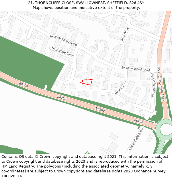 21, THORNCLIFFE CLOSE, SWALLOWNEST, SHEFFIELD, S26 4SY: Location map and indicative extent of plot