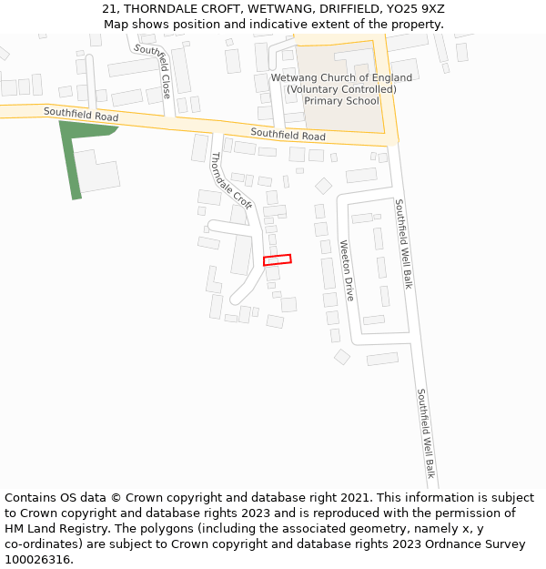 21, THORNDALE CROFT, WETWANG, DRIFFIELD, YO25 9XZ: Location map and indicative extent of plot