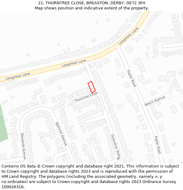 21, THORNTREE CLOSE, BREASTON, DERBY, DE72 3FH: Location map and indicative extent of plot