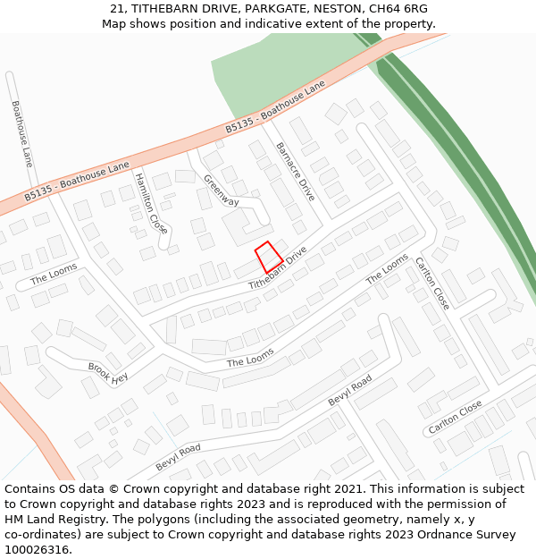 21, TITHEBARN DRIVE, PARKGATE, NESTON, CH64 6RG: Location map and indicative extent of plot