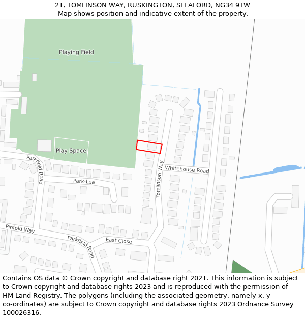 21, TOMLINSON WAY, RUSKINGTON, SLEAFORD, NG34 9TW: Location map and indicative extent of plot