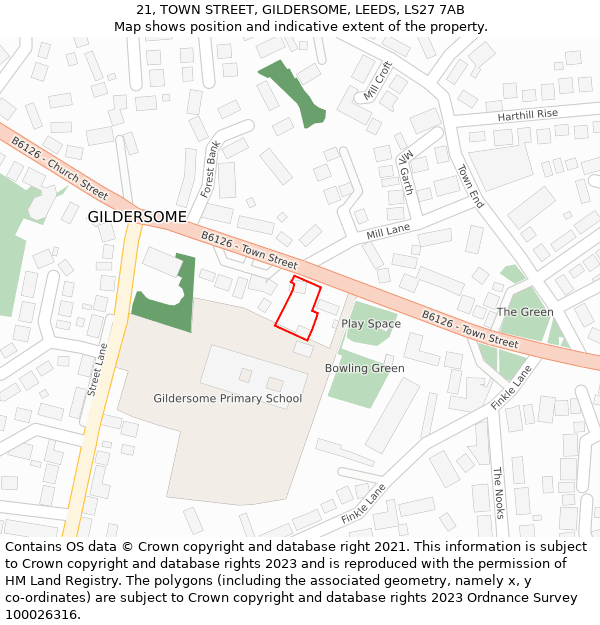 21, TOWN STREET, GILDERSOME, LEEDS, LS27 7AB: Location map and indicative extent of plot