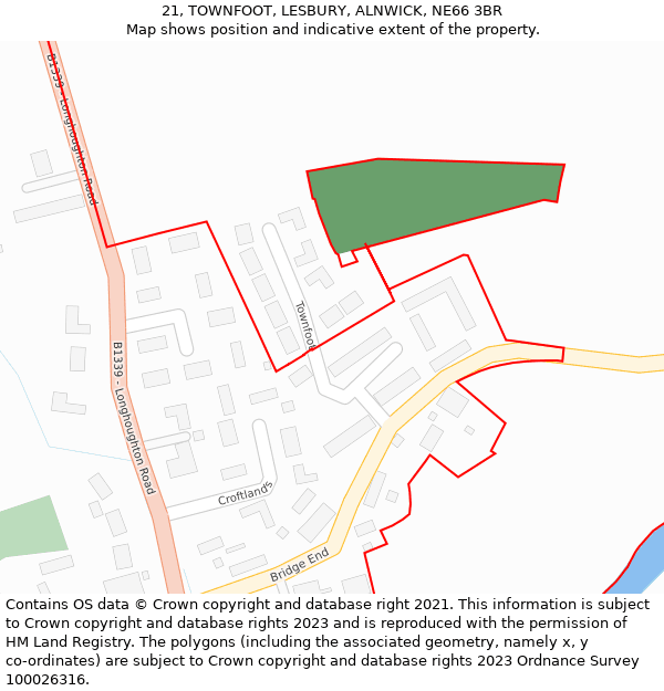 21, TOWNFOOT, LESBURY, ALNWICK, NE66 3BR: Location map and indicative extent of plot