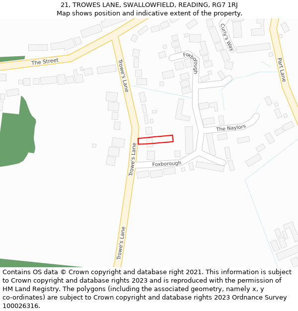 21, TROWES LANE, SWALLOWFIELD, READING, RG7 1RJ: Location map and indicative extent of plot