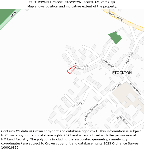 21, TUCKWELL CLOSE, STOCKTON, SOUTHAM, CV47 8JP: Location map and indicative extent of plot