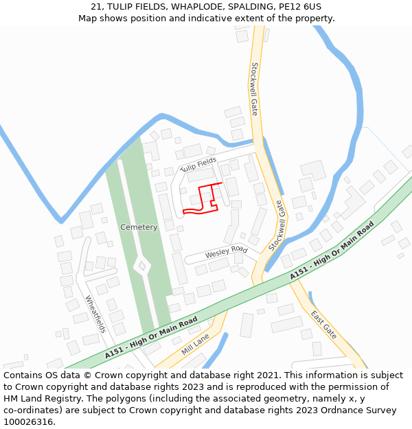 21, TULIP FIELDS, WHAPLODE, SPALDING, PE12 6US: Location map and indicative extent of plot