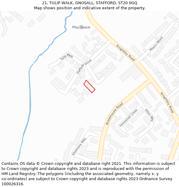 21, TULIP WALK, GNOSALL, STAFFORD, ST20 0GQ: Location map and indicative extent of plot