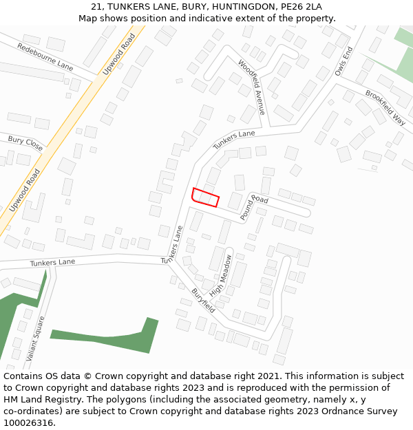 21, TUNKERS LANE, BURY, HUNTINGDON, PE26 2LA: Location map and indicative extent of plot