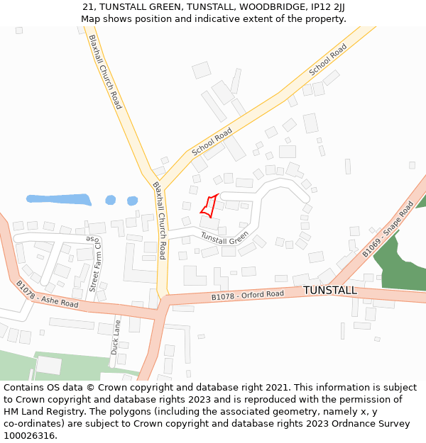 21, TUNSTALL GREEN, TUNSTALL, WOODBRIDGE, IP12 2JJ: Location map and indicative extent of plot