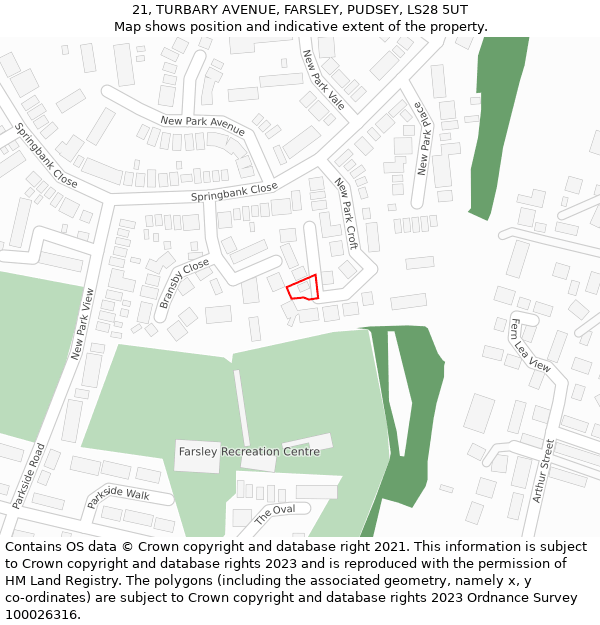 21, TURBARY AVENUE, FARSLEY, PUDSEY, LS28 5UT: Location map and indicative extent of plot