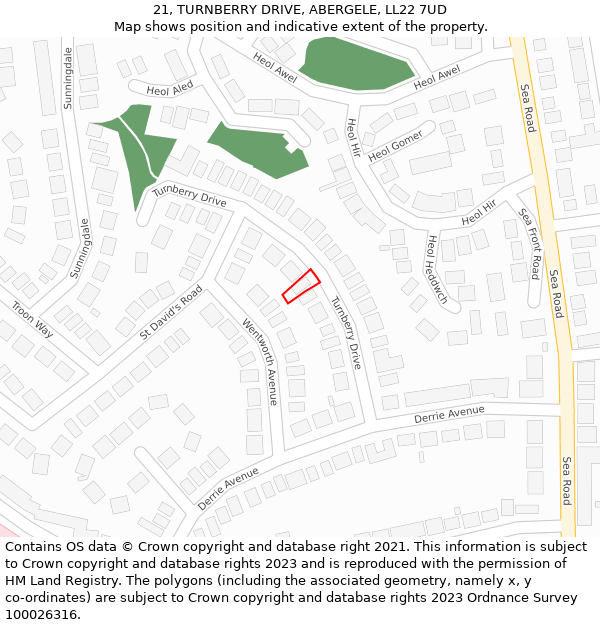 21, TURNBERRY DRIVE, ABERGELE, LL22 7UD: Location map and indicative extent of plot