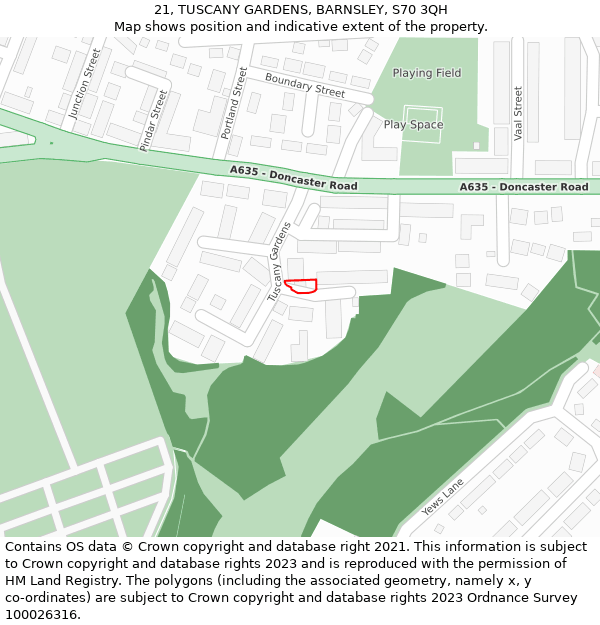 21, TUSCANY GARDENS, BARNSLEY, S70 3QH: Location map and indicative extent of plot