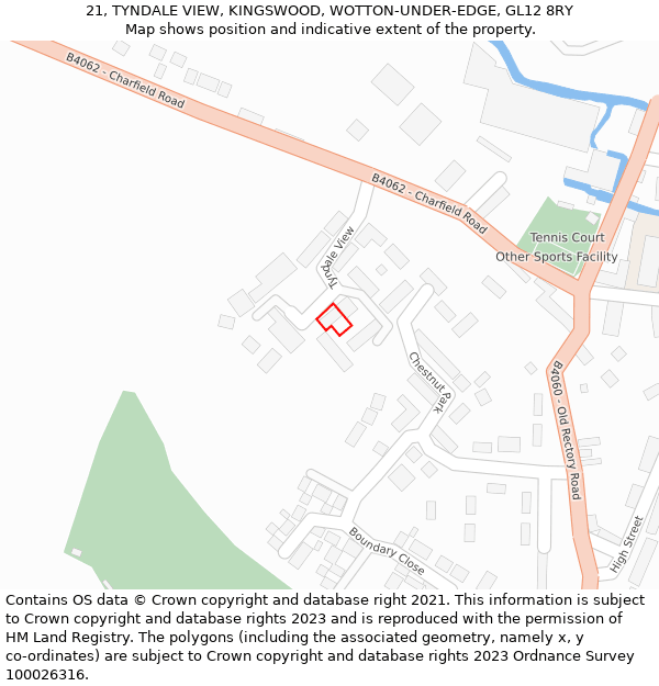 21, TYNDALE VIEW, KINGSWOOD, WOTTON-UNDER-EDGE, GL12 8RY: Location map and indicative extent of plot