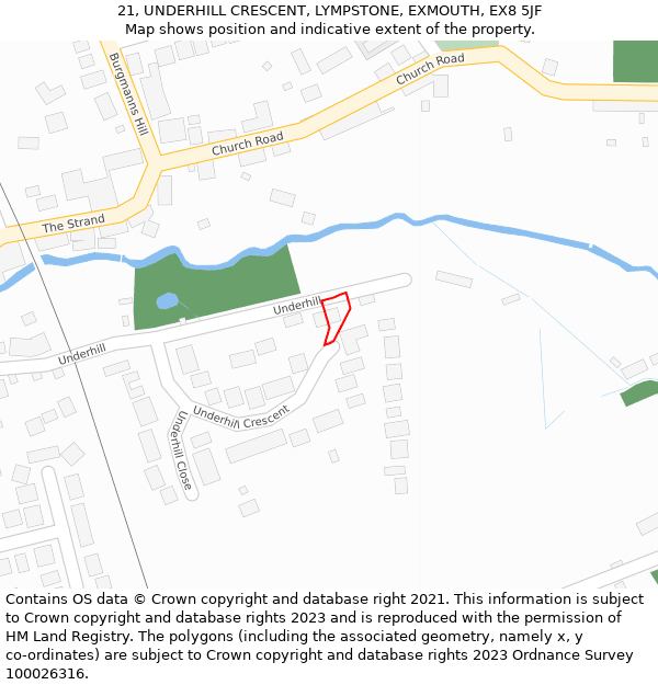 21, UNDERHILL CRESCENT, LYMPSTONE, EXMOUTH, EX8 5JF: Location map and indicative extent of plot