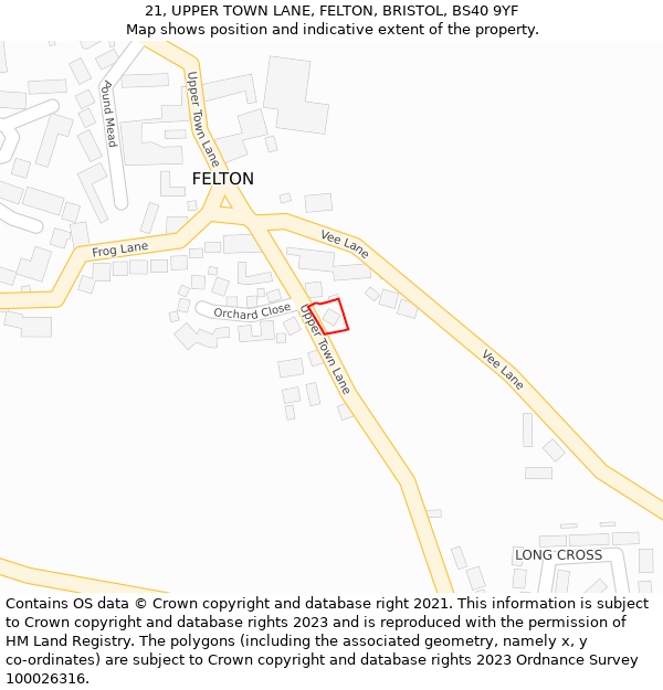 21, UPPER TOWN LANE, FELTON, BRISTOL, BS40 9YF: Location map and indicative extent of plot