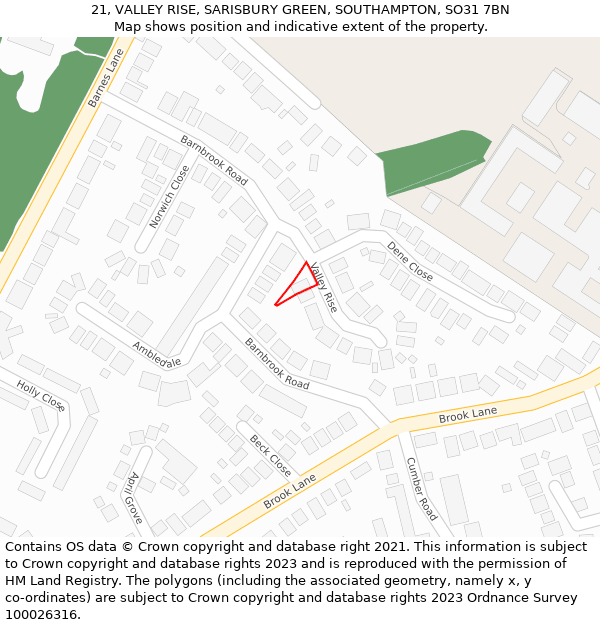 21, VALLEY RISE, SARISBURY GREEN, SOUTHAMPTON, SO31 7BN: Location map and indicative extent of plot