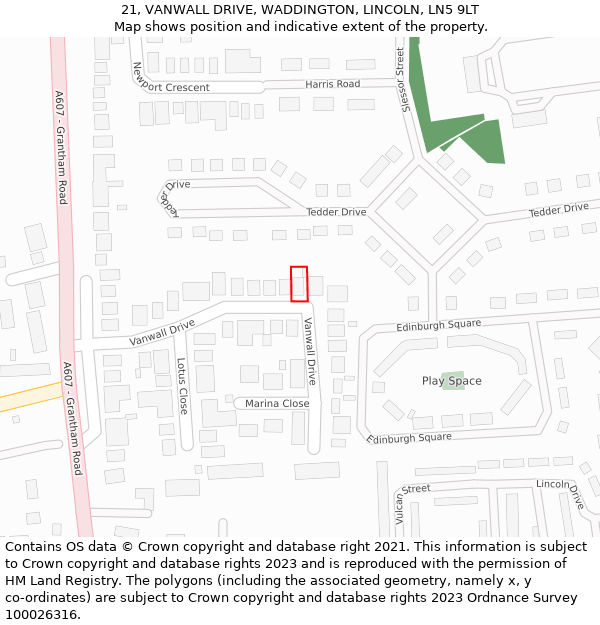 21, VANWALL DRIVE, WADDINGTON, LINCOLN, LN5 9LT: Location map and indicative extent of plot