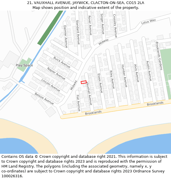 21, VAUXHALL AVENUE, JAYWICK, CLACTON-ON-SEA, CO15 2LA: Location map and indicative extent of plot