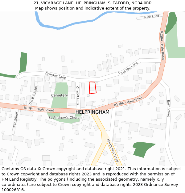 21, VICARAGE LANE, HELPRINGHAM, SLEAFORD, NG34 0RP: Location map and indicative extent of plot