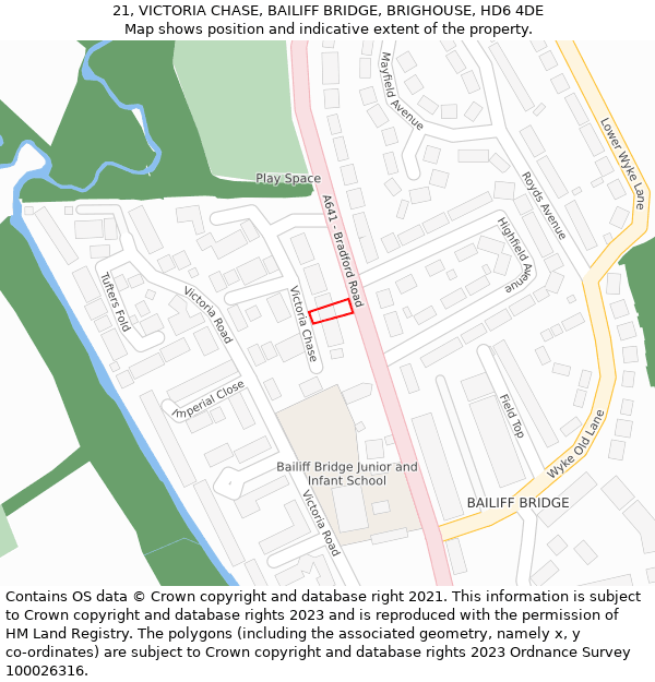 21, VICTORIA CHASE, BAILIFF BRIDGE, BRIGHOUSE, HD6 4DE: Location map and indicative extent of plot