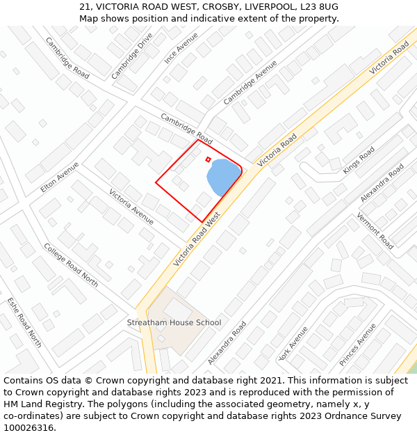 21, VICTORIA ROAD WEST, CROSBY, LIVERPOOL, L23 8UG: Location map and indicative extent of plot
