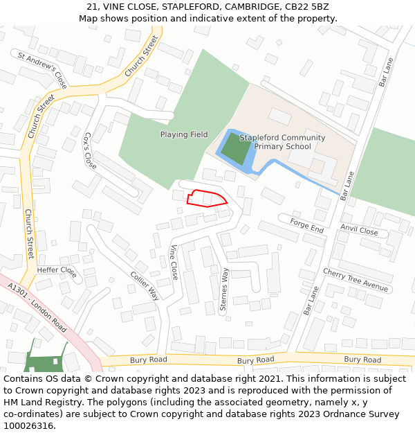 21, VINE CLOSE, STAPLEFORD, CAMBRIDGE, CB22 5BZ: Location map and indicative extent of plot