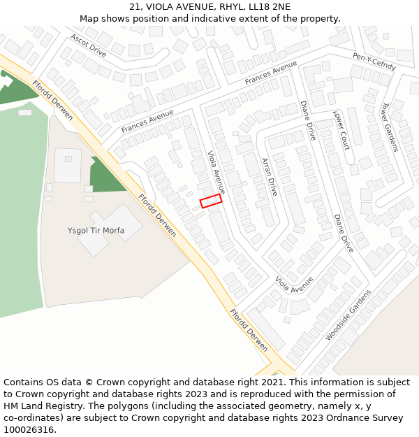 21, VIOLA AVENUE, RHYL, LL18 2NE: Location map and indicative extent of plot