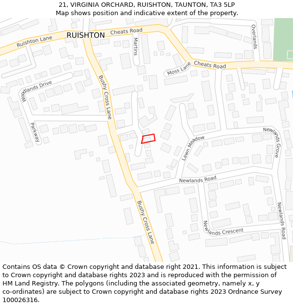 21, VIRGINIA ORCHARD, RUISHTON, TAUNTON, TA3 5LP: Location map and indicative extent of plot