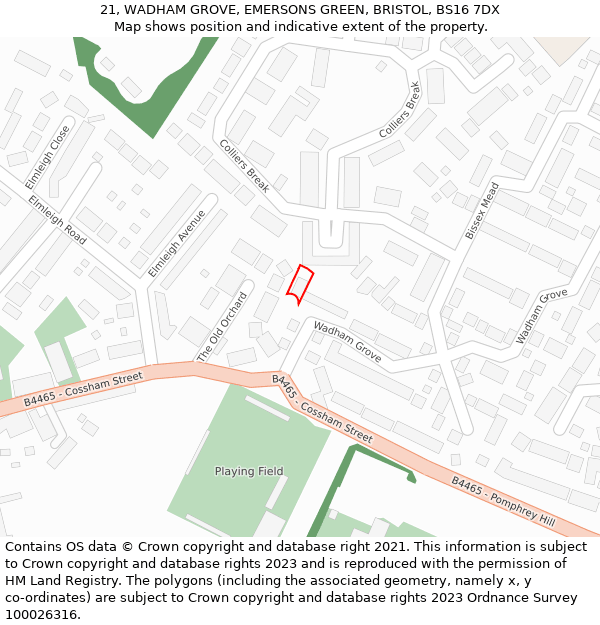 21, WADHAM GROVE, EMERSONS GREEN, BRISTOL, BS16 7DX: Location map and indicative extent of plot